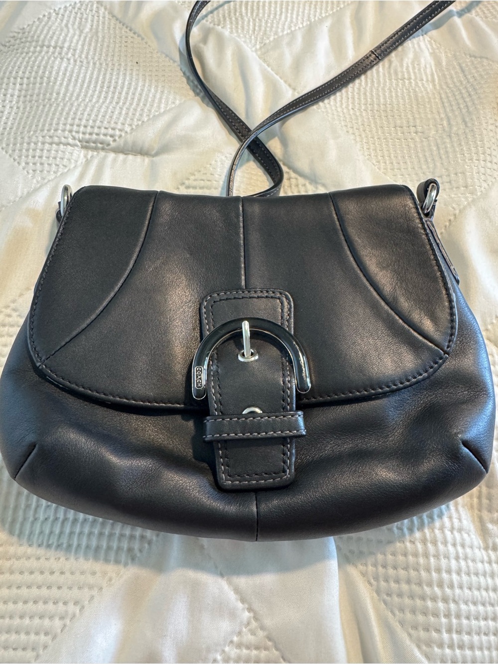 Vintage Coach Black Leather Shoulder Bag